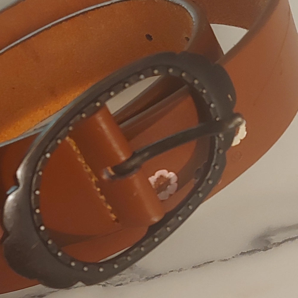 Steve & Barry's Women's Camel Genuine Leather Belt with Floral Tooling Size S